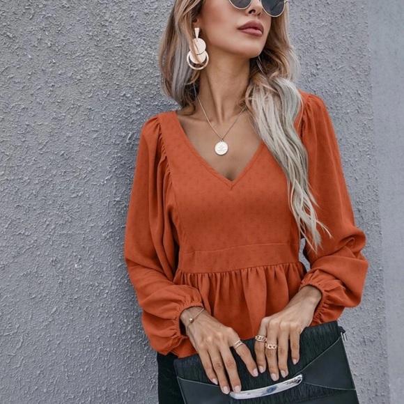 Boho ruffle hem lantern sleeve blouse - Picture 4 of 7